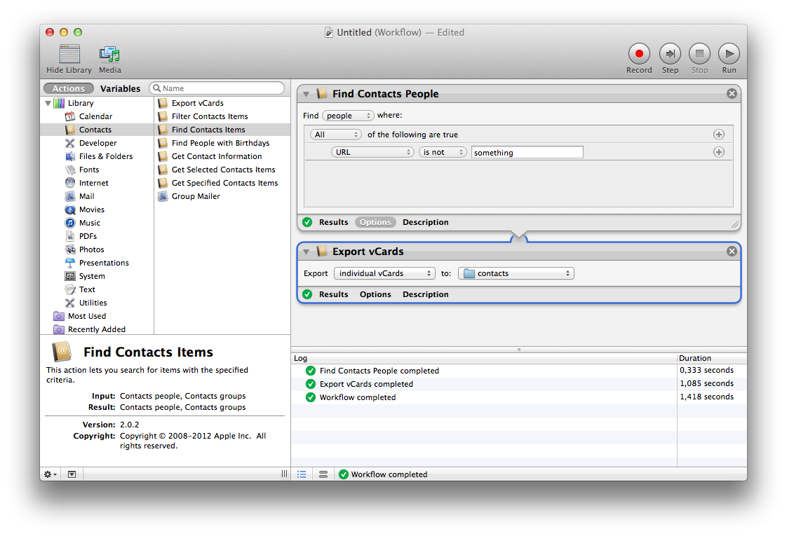 Workflow in Automator